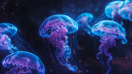Constellation of Jellyfish Illuminating the Ocean Blue