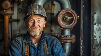 Portrait of a man electrician wearing heard hat working