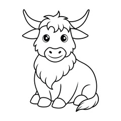 Vector cartoon cute Yak sitting coloring page for kids