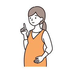 シンプルタッチ　笑顔・微笑みながら指差しポーズをしている妊婦さんのイラスト