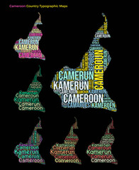 Cameroon. Set of typography style country illustrations. Cameroon map shape build of horizontal and vertical country names. Vector illustration.