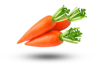 Flying group carrot with shadow isolated on white background.