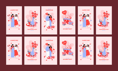 happy celebration of valentine day social media template vector flat design