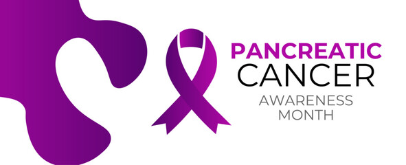 Pancreatic Cancer Awareness Month concept. Banner template with purple ribbon. background, banner, cover, flyer, brochure, card, poster, web, ADS. hodiday concept. Vector illustration