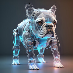 AI robot bulldog futuristic design with transparent skin visible inner electric circuit components - generated by ai