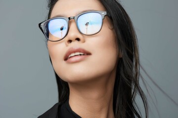 Woman background smile cute studio beautiful fashion business portrait asian face student glasses