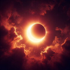 eclipse solar 2024 entre las nubes - obrazy, fototapety, plakaty