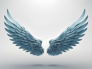 Obraz premium 3D blue wings against a clean white background, symbolizing freedom, creativity, and imagination, perfect for inspiring art or motivational projects