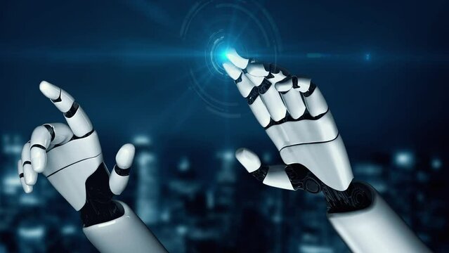 XAI Futuristic robot artificial intelligence enlightening AI technology development and machine learning concept. Global robotic bionic science research for future of human life. 3D rendering graphic.