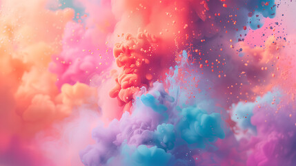 Obraz na płótnie Canvas Dreamlike Colorful Smoke Clouds Abstract. Surreal clouds of smoke in a dreamlike explosion of pink and blue hues, creating a vibrant and abstract visual spectacle.