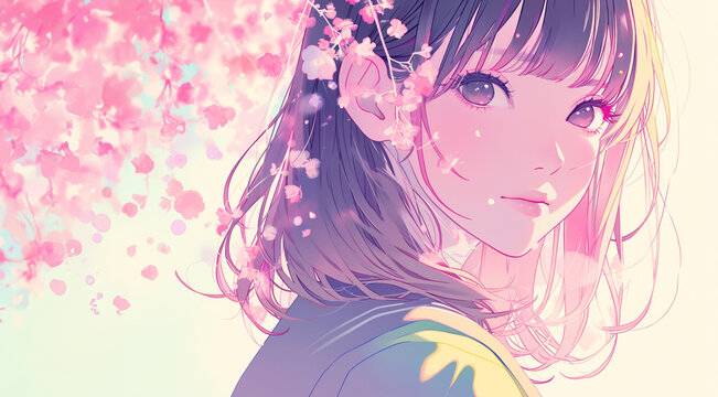桜の花と女子高生