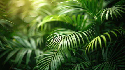 A detailed photograph capturing the intricate patterns and lush greenery of palm leaves in a natural setting, highlighting the beauty of plant life