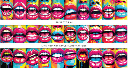 Lips illustrations vector Ai  with pop art style - obrazy, fototapety, plakaty