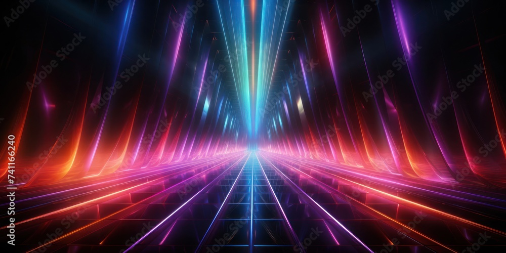 Poster abstract background with neon lights and lines generative ai