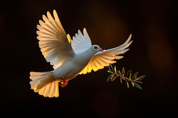 International Peace Day. Dove with olive branch sign