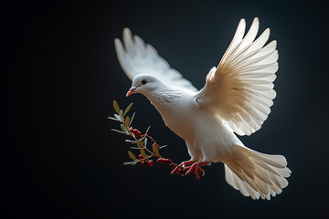International Peace Day. Dove with olive branch sign