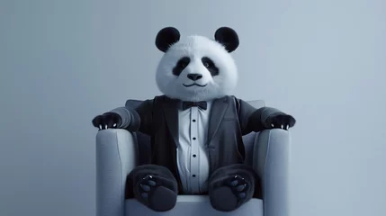 Foto op Plexiglas A panda bear wearing a suite sitting on a sofa in living room.   © Alice a.