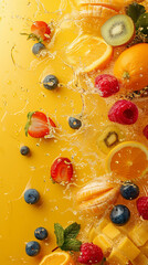 Copious fruits on a bright splashy background copyspace ready for lively advertising