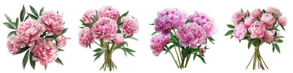 bouquet of pink peonies flowers Hyperrealistic Highly Detailed Isolated On Transparent Background Png File