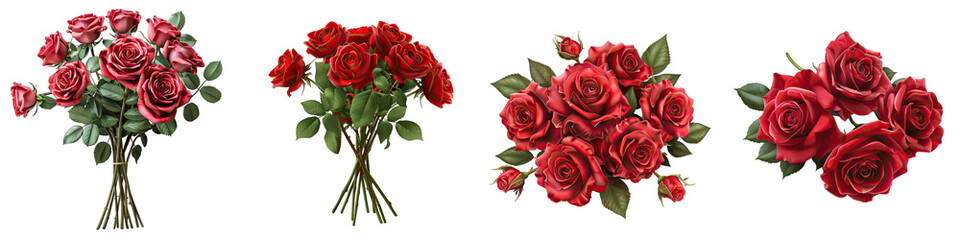 bouquet of red roses Hyperrealistic Highly Detailed Isolated On Transparent Background Png File