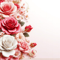 Rose flowers background with AI 3D realistic style.with copy space