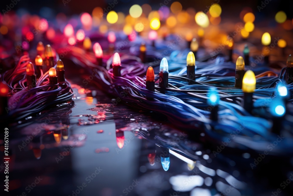 Aufkleber arrangement of various lights on a table generative ai
