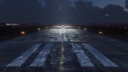 Foto op Canvas A empty runway at the airport at night time. © Alice a.