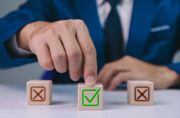 Checklist concept, business person checklist tick answer sign in checkbox, validation online...
