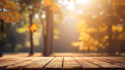 Naklejka na ściany i meble Autumn Leaves Over Wooden Table Background