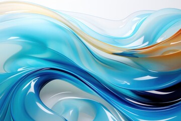 Blue and Yellow Waves on White Background Generative AI