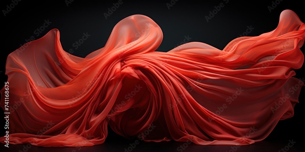 Aufkleber flowing red fabric on a black background generative ai