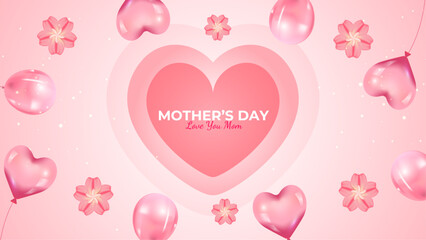 Pink vector beautiful happy mother's day with love and heart background