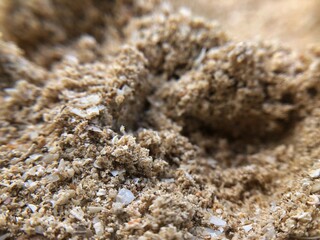 Defocused macro texture of dirty beach sand