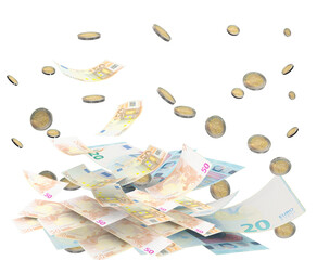 euro euros money 20 falling flying payments isolated background- 3d rendering