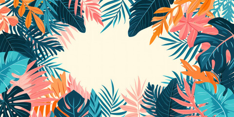 Obraz premium Frame border colorful jungle tropical leaves background