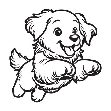 Line art of jumping puppy cartoon vector
