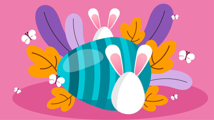 Colorful colourful simple vector easter background template with eggs and flower