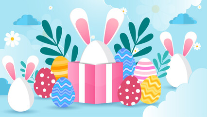 Colorful colourful vector background with easter eggs and flowers