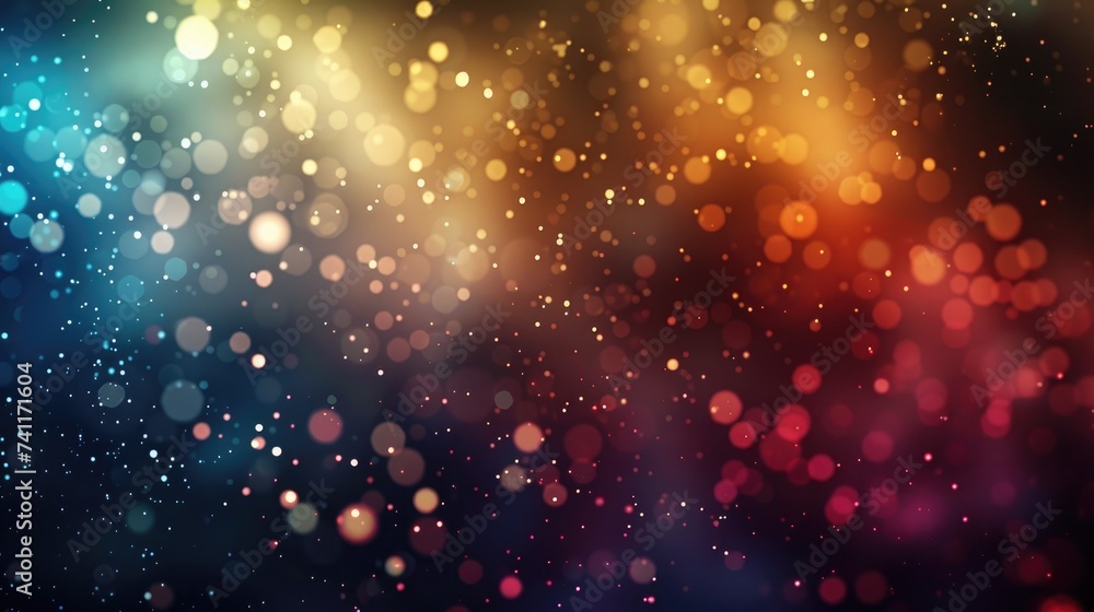 Poster abstract background with gold and violet particles. christmas gold light particles shining bokeh on 