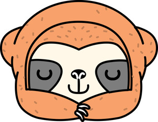 Cute cartoon sloth. Adorable hand drawn baby sloth character sleeping. Illustration for nursery design, poster, greeting, birthday card, baby shower design and party.