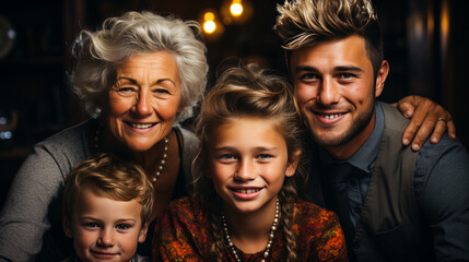 Family Legacy: A Charming Portrait of Grandparents and Grandchildren Together - obrazy, fototapety, plakaty