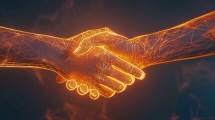 Two Wire Frame Glowing Hands. Deal, Handshake, Business, Technology, Trust, Agreement, Success
