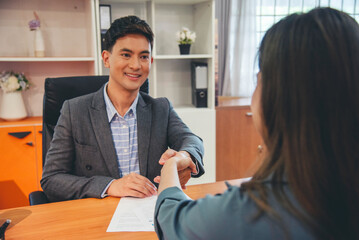 Job HR applicants having an interview with Human resource manager jobs interviewing with confident...