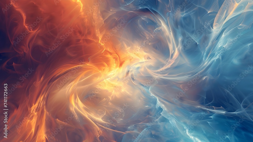 Poster a abstract smooth blue flame in motion with glowing fractal patterns