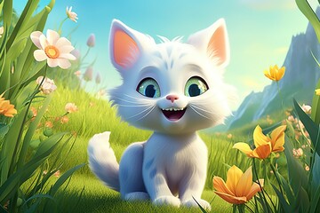 Charming cat enjoying a sunny day in the garden, surrounded by colorful flowers and lush foliage