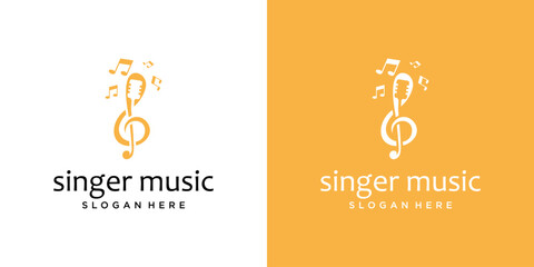 treble clef music vector logo design template with microphone logo element for recording studio. vocals, singer karaoke music logo design,