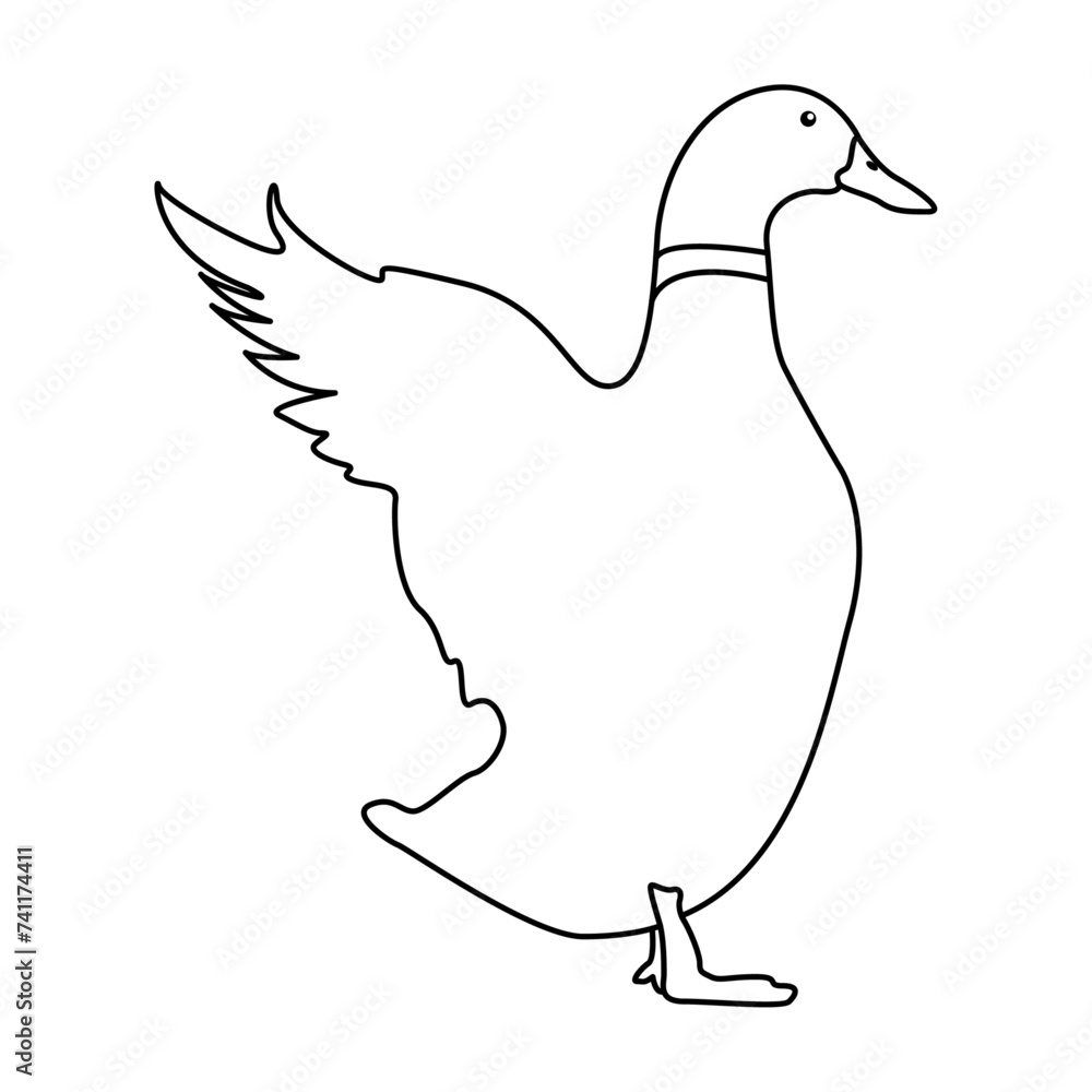 Poster Duck outline simple icon duck water bird continuous line art vector drawing of vector illustration. 