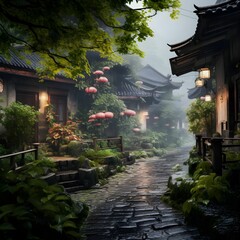 chinese street with trees