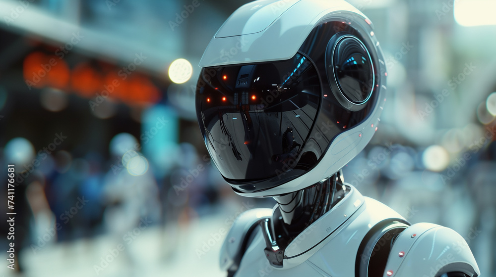 Poster modern ai humanoid robot, advanced futuristic artificial intelligence robot, future of ai tech, robo
