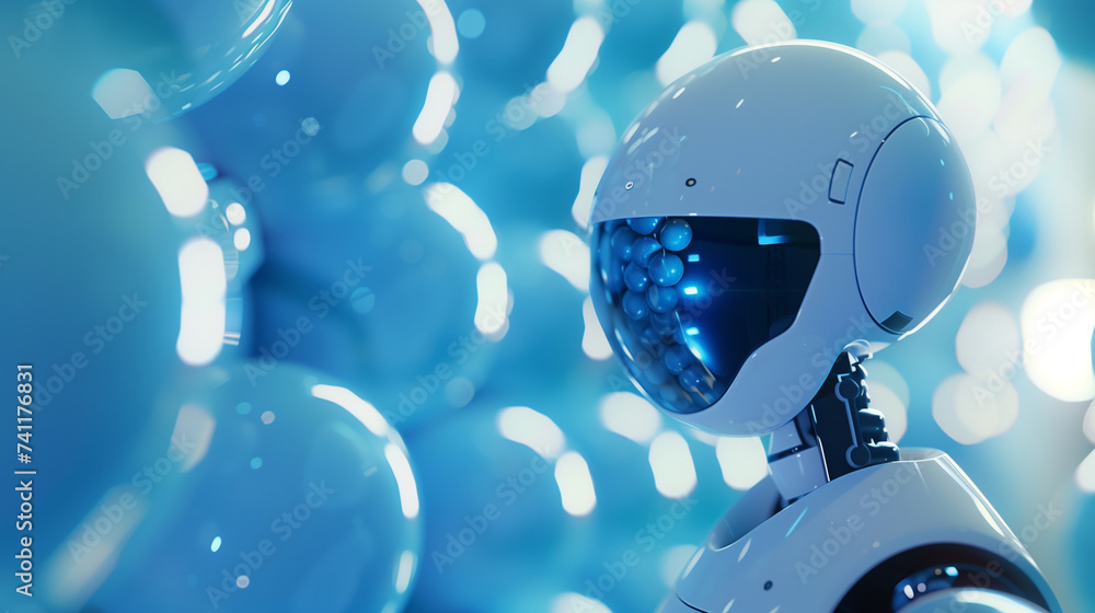 Poster modern ai humanoid robot, advanced futuristic artificial intelligence robot, future of ai tech, robo